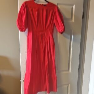 Who What Wear Orange Pleated Sundress with Puff Sleeves